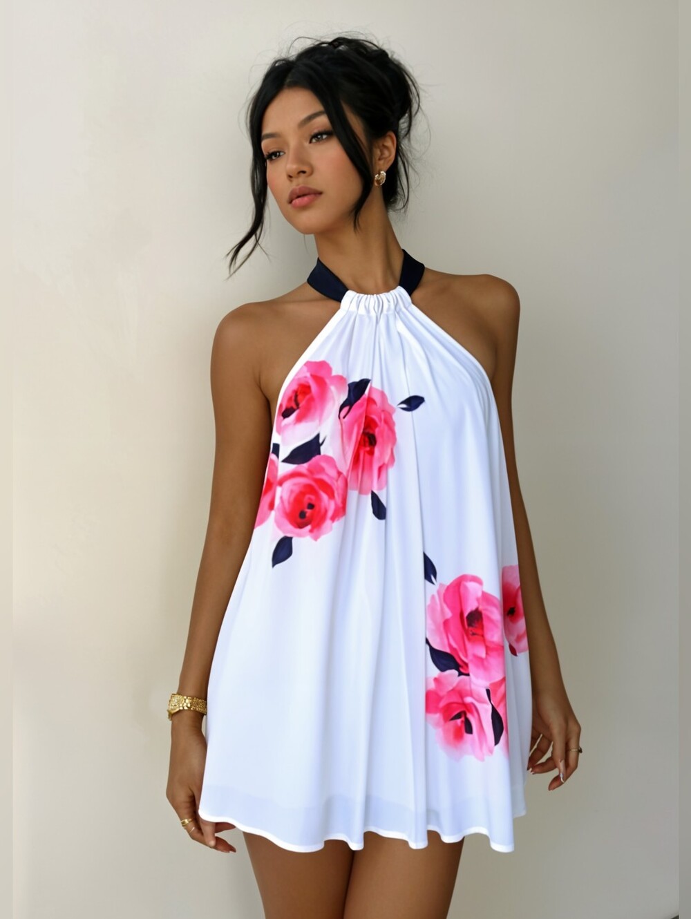 Kate Spade New York White Halter Dress With Pink Rose Print - Picture 3 of 12